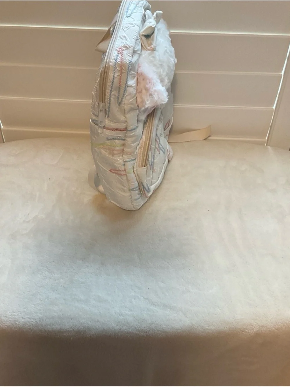 Plush Lamb Kids Backpack - White with Pastel Accents